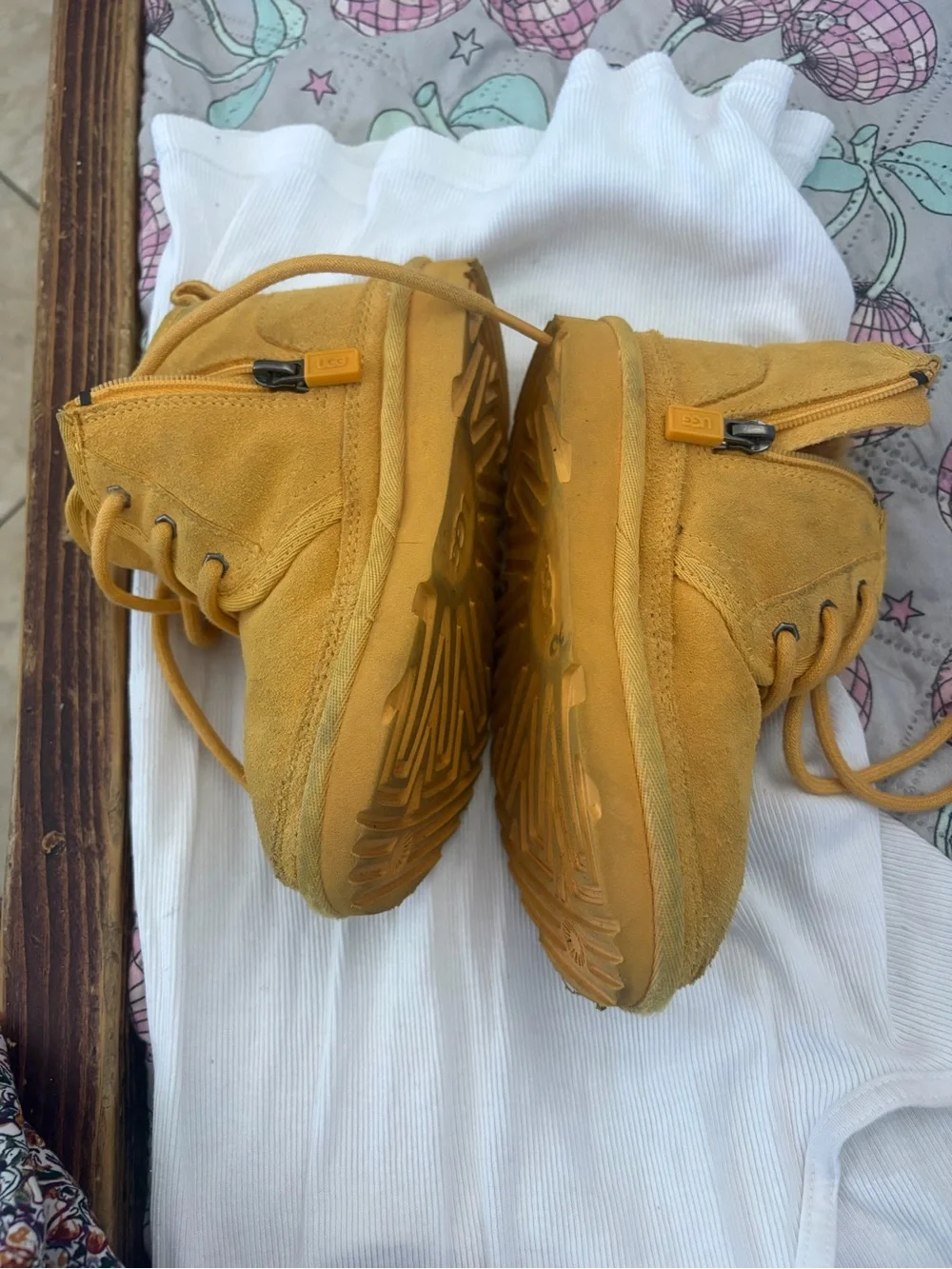 UGG Children's Mustard Yellow Fleece-Lined Lace-Up Boots